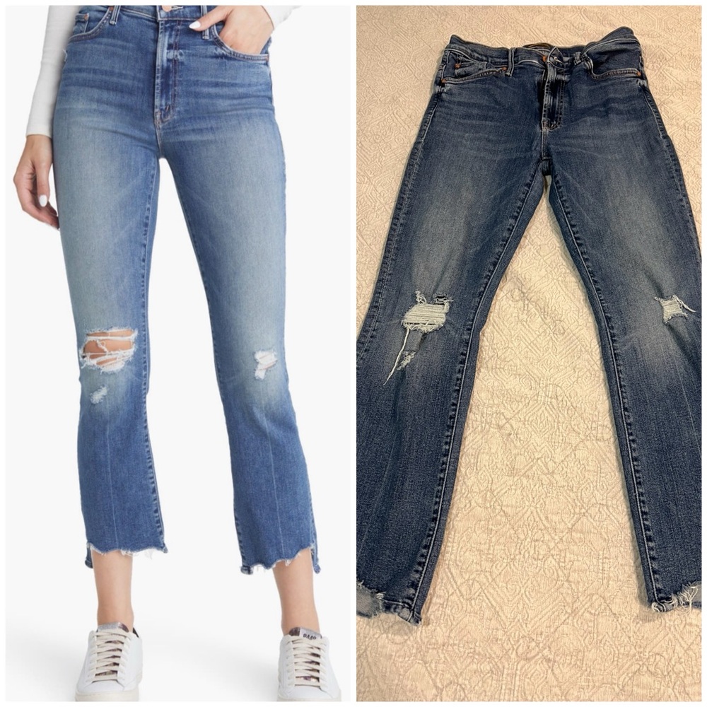 Mother Insider High Waist Crop Step Chew Hem Jeans (Dancing on Coals color)